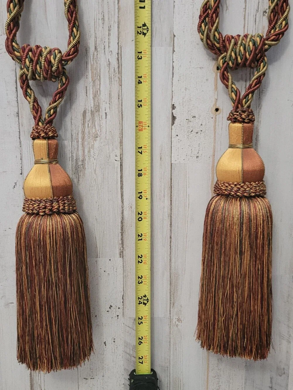 Two Large Elegant Drapery Corded Tassel Rope Tie backs